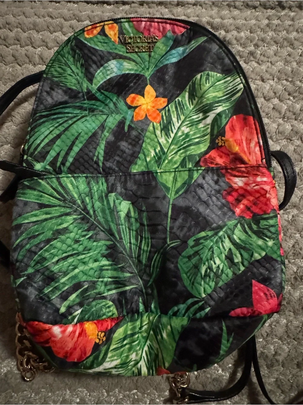 Victoria's Secret Black Tropical Floral Mini Backpack